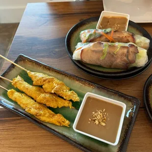 Satay and pork roll