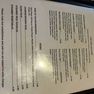 Fish, seafood and sides menu