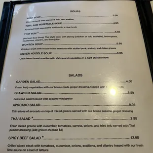 Soups and salads menu