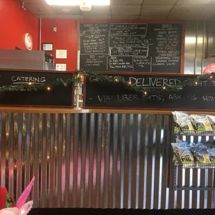 Inside the ordering area of the restaurant