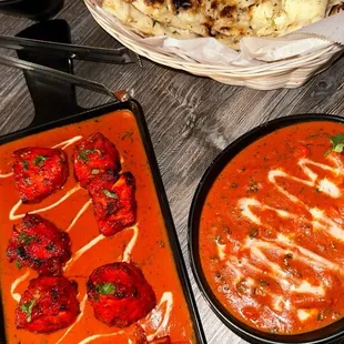 Chicken Peshawari, Chicken Tikka Masala, Garlic Naan