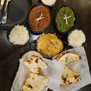 Lamb Grogan, Szechuan chicken rice, Potato Saag