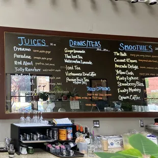 Juices, Drinks/Tea, Smoothies menu