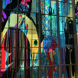 Three story mural inside the museum
