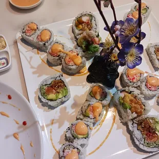 a variety of sushi on a plate