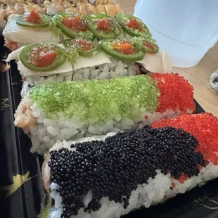 Python Roll, spicy yellowtail, Blaze Roll