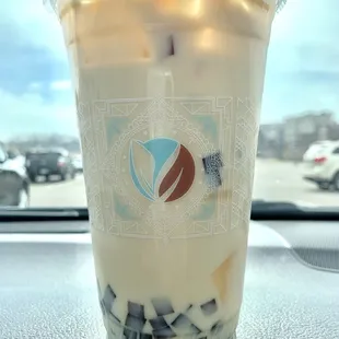 Large Jasmine Milk Tea with Coffee Jelly and Original Custard Pudding