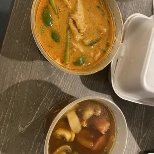 Oops sideways photo of the chicken red curry and chicken Tom Yum soup.