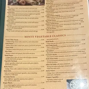 2024 menu of South-Indian and vegetable entrees