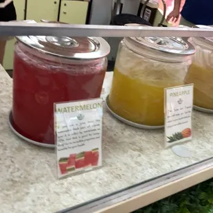 a variety of juices on display