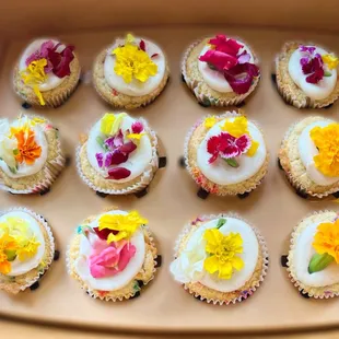 Coconut cashew funfetti edible flower cupcakes