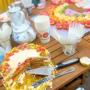 Natural dye rainbow vanilla strawberry cake