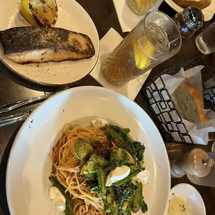 Pasta Primavera side of grilled salmon