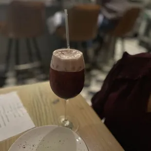 a glass of wine on a table