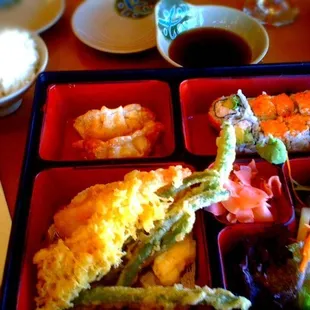 Bento with two options. Miso is also included.