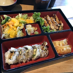 Lunch bento special with chicken teriyaki &amp; tempura roll