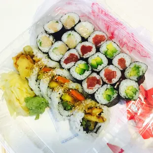 Vegie tempura roll &amp; yellow tail &amp; tuna &amp; avocado roll  Super tasty!