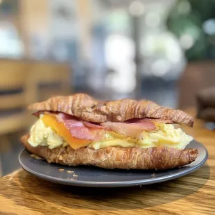 breakfast sandwich ! Bacon egg and croissant!