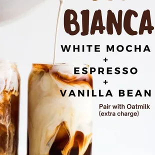 a white mocha espresso with vanilla bean