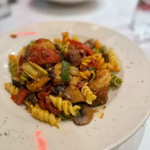Fusilli Vegetale with prawns