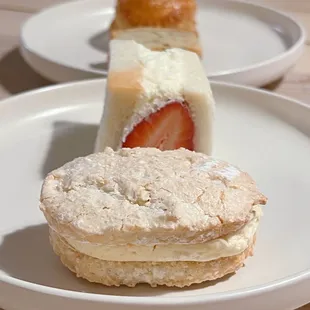two desserts on plates on a table