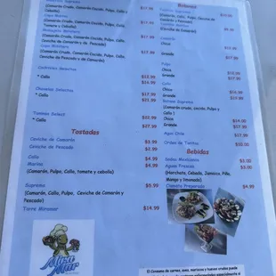 the menu for the restaurant