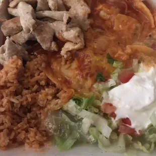 3 stacked enchiladas. Spicy hot!  Yum!