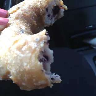 What's left of my blueberry donut. Old fashion cake donut that is super noise with a thin glaze on top. BOMB
