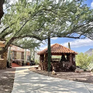 Back of office bldg and hot tub cabana