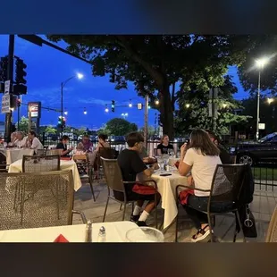 a view of a restaurant at night