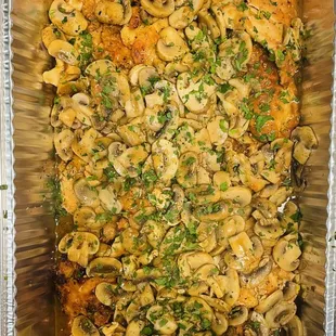 We offer catering: 
A tray of Veal Marsala