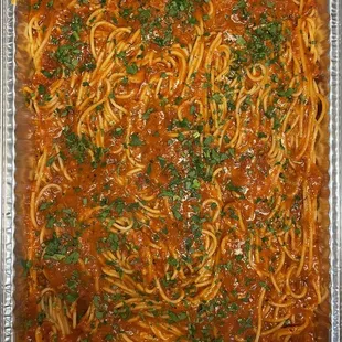 We offer catering: 
 A tray of Spaghetti W/ Marinara Sauce