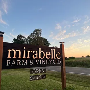 a sign for mirabella farm and vineyard