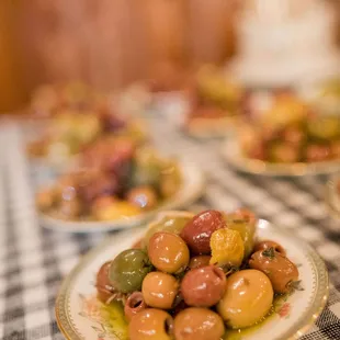 olives on plates on a table