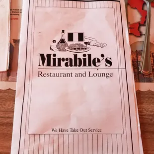 a menu for a restaurant and lounge