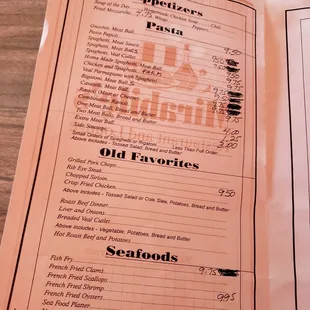 a menu for a restaurant