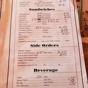 a menu for a restaurant