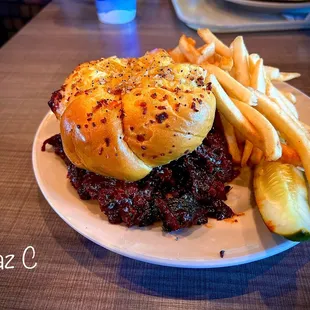 BBQ Pastrami on Onion roll w/fries