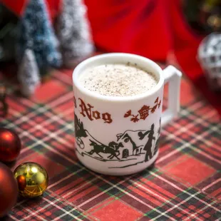 JINGLE BALLS NOG - Rémy Martin VSOP Cognac, Lustau East India Sherry, Almond Milk, Cream, Eggs, Vanilla, Nutmeg