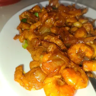 Shrimp and pork belly with fish  sauce