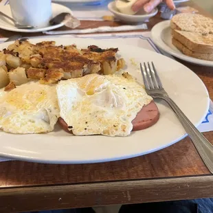 Eggs Over Easy with Home Fries and Canadian Bacon