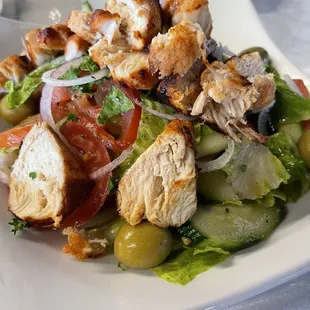 Greek salad with chicken. Okay