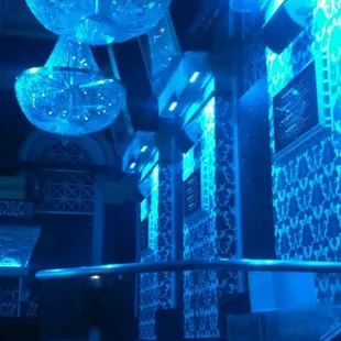 blue lights in a dark room