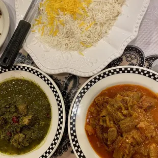 three plates of food on a table