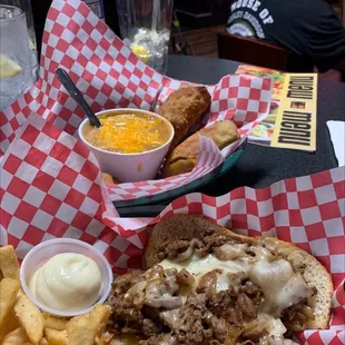 Relleno Fingers and Philly Cheesesteak ( minus peppers)