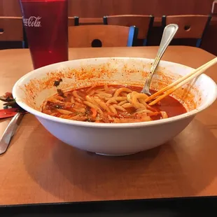 Spicy seafood udon .  Definitely had leftovers.