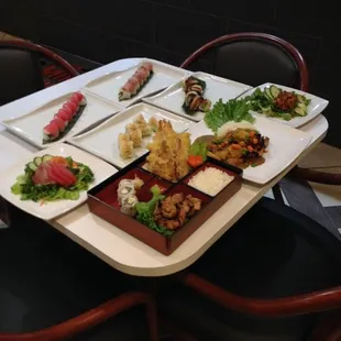 a table with a variety of food on it