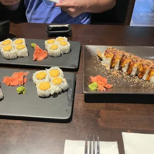 Spicy tuna, spicy salmon, Orgasm Roll