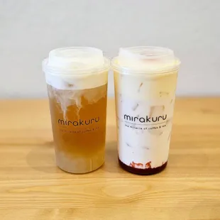 Kurimi White Peach Oolong and Strawberry Milk with banana foam