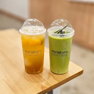 Kumquat Lychee Green Tea and Green Thai Coconut Pandan Milk